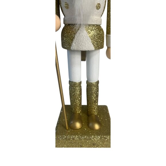 Nutcracker Figurine Gold White Glitter Wooden Christmas Decoration New - Picture 4 of 4